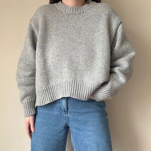 Zara Pleated Sleeve Wool-Blend Knit Sweater in Gray